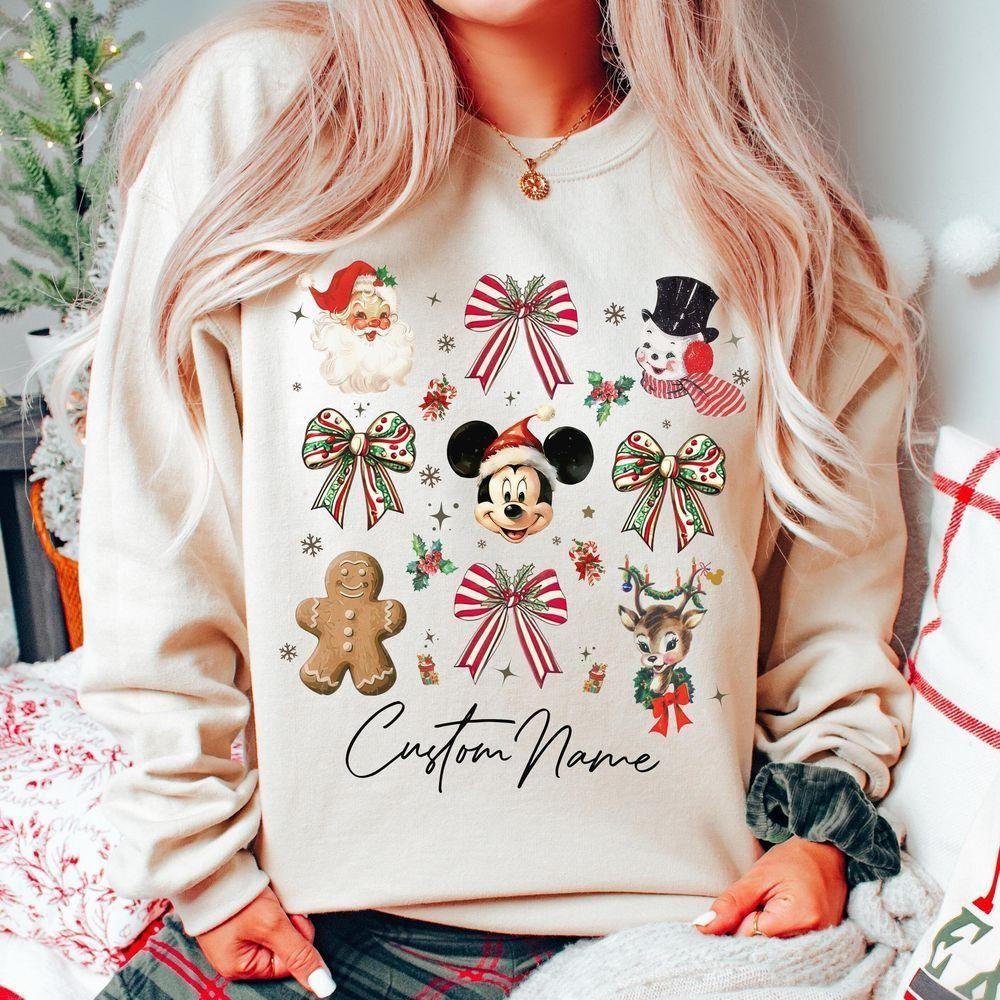 Personalized Mickey Santa Clause Coquette Bows Retro Vuitino Shirt